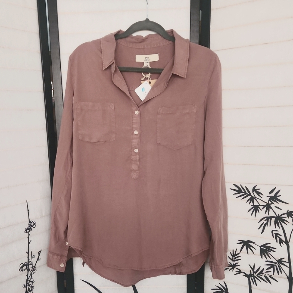 Mauve long sleeve, partial button-up blouse NWT